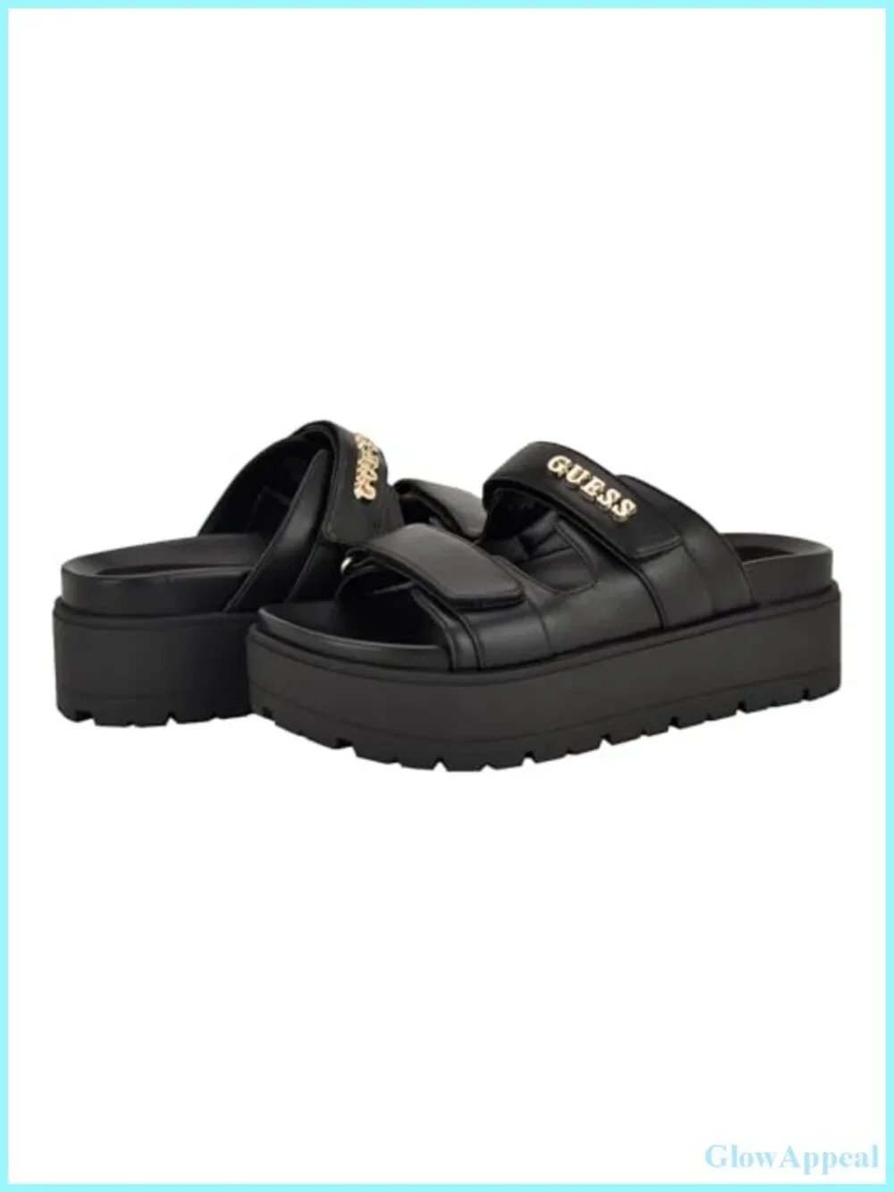 Faux Leather Slide Sandals with Dual Hook-and-Loop Straps and Cushioned Footbed